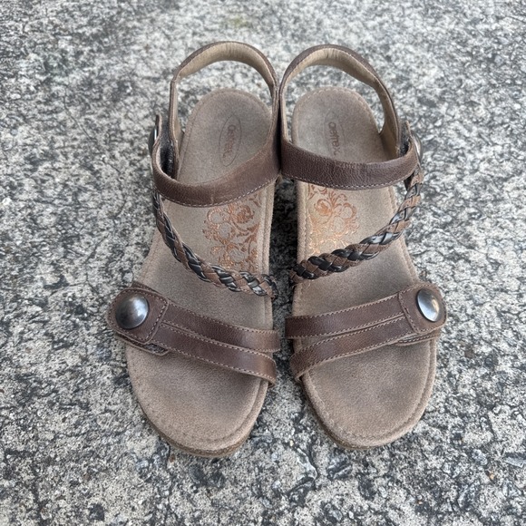 Aetrex Naya Sandals Women's 7.5 - 8 (EU 38) Brown Ankle Strap Wedge Comfortable - Picture 2 of 8